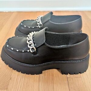 ASOS Black Loafers with Silver Chain Detail